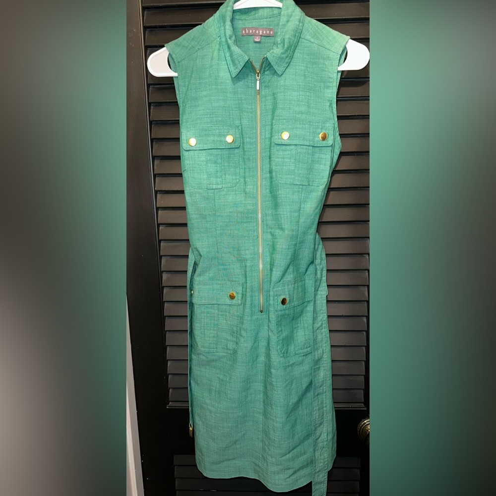 Mint Green Collared Knee-Length Dress